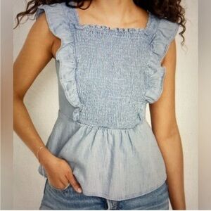 Old Navy Light Chambray Cottagecore 100% Cotton Ruffle Smocked Top 3X